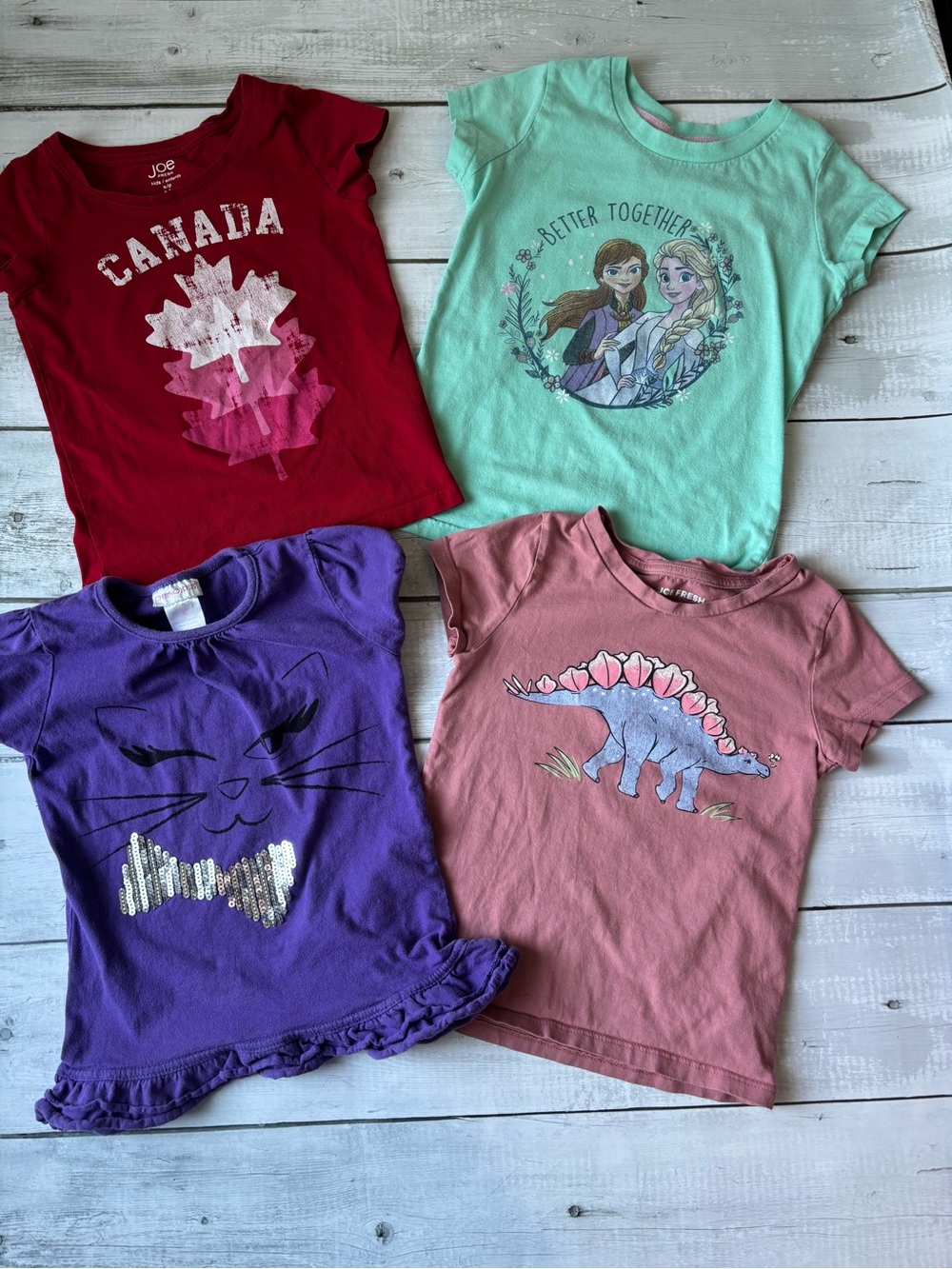 Girls Graphic Tee Bundle - Canada Maple, Frozen, Cat, Dinosaur